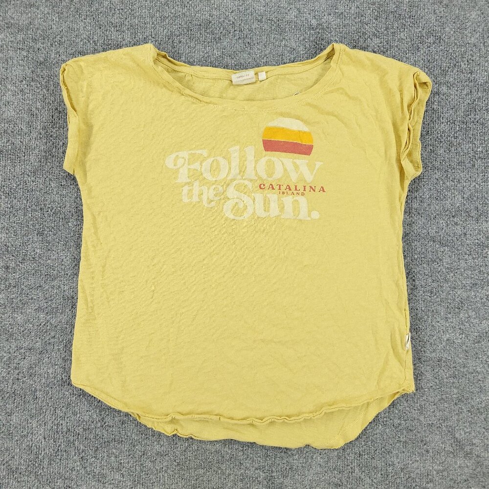 Catalina Islands Shirt Women's Small Yellow Follow The Sun Graphic Short Sleeve